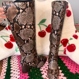 Snakeskin Knee-High Boots